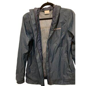 COLUMBIA Light Jacket Coat with Hood In Navy Blue Mesh Lining Size XS